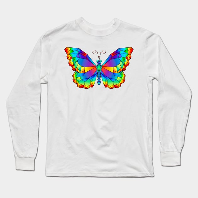 Rainbow Polygonal Butterfly Long Sleeve T-Shirt by Blackmoon9